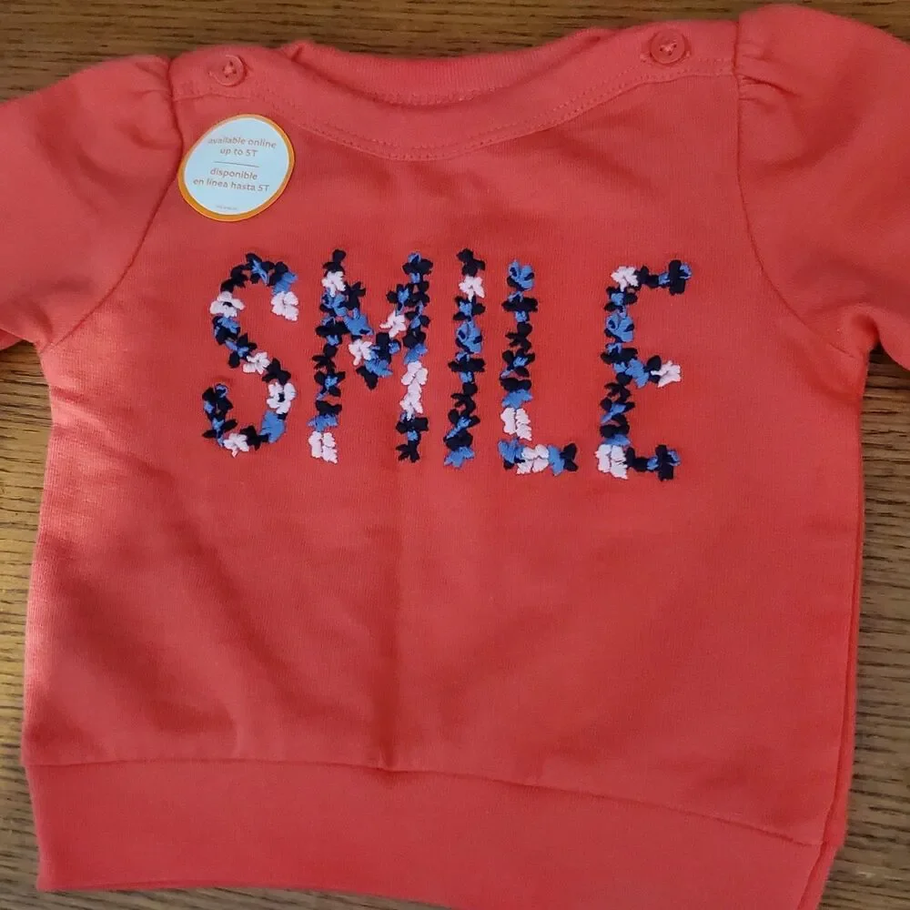 Carters Just One You Smile Floral Sweatshirt Girls Infant Size 3 Months New